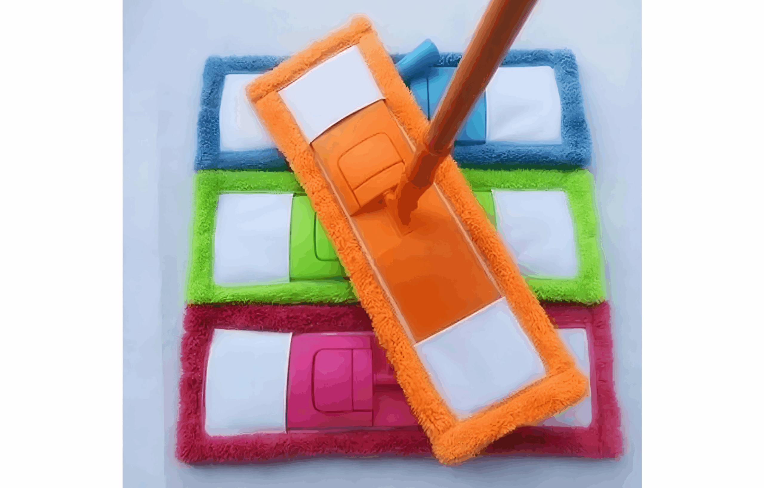 Color-coded dry mop head set in blue red yellow green for hygienic cleaning in UAE